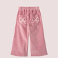 Corduroy Pants with Wide Leg & Embroidery, Rose