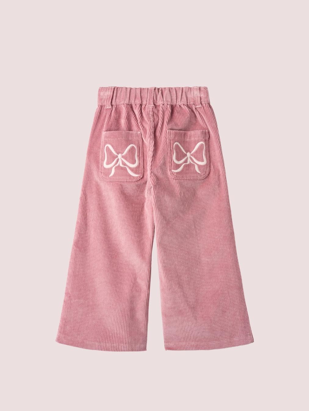 Corduroy Pants with Wide Leg & Embroidery, Rose