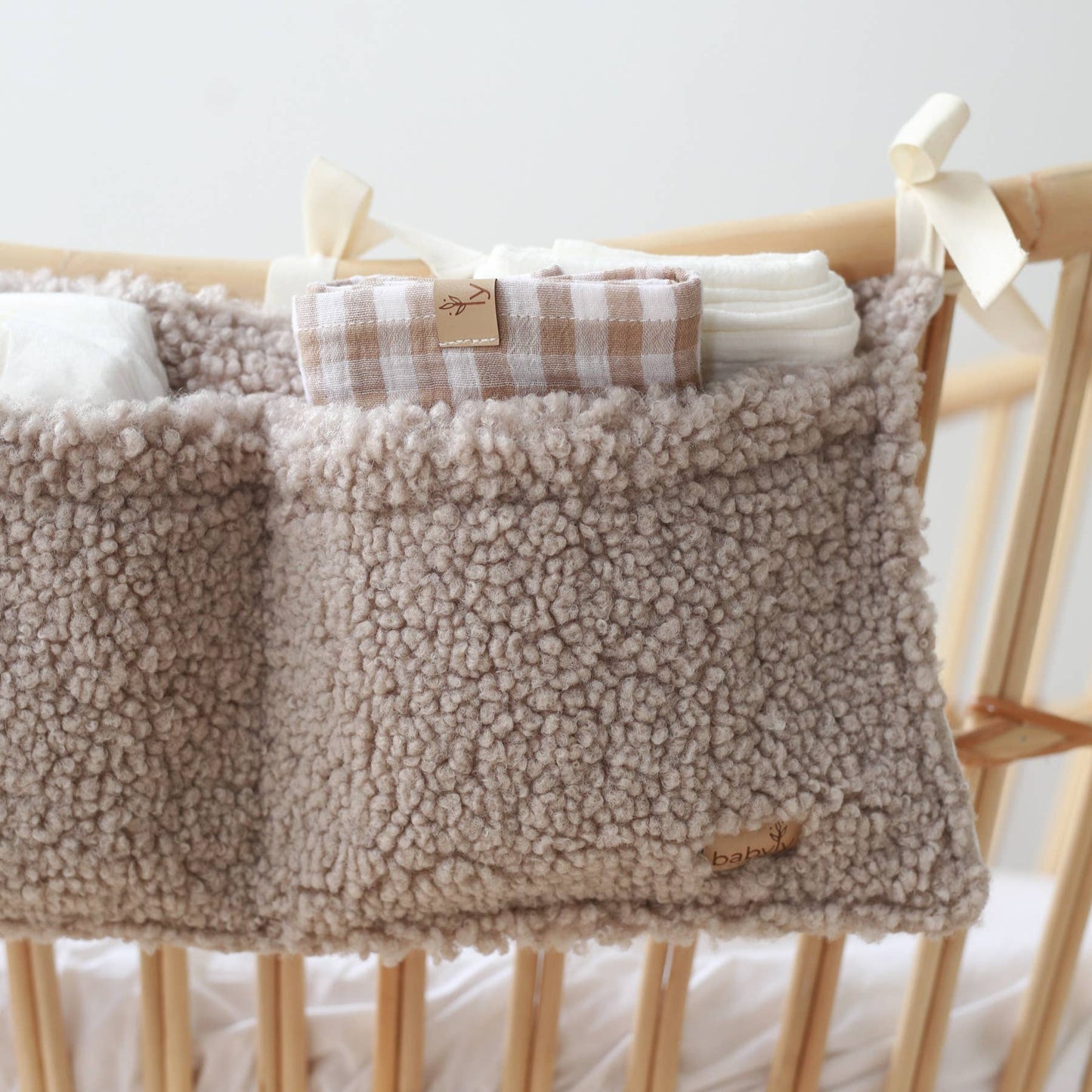 Bedside Organizer, Hanging Storage with Two Pockets, Cream or Taupe