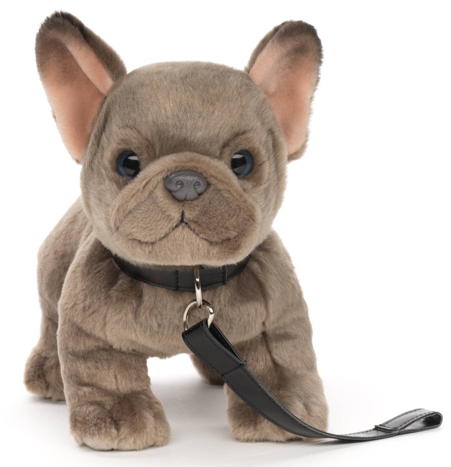 French Bulldog Plush, Gray, With Leash & Collar, 26 cm, Super Soft & Recycled Filling