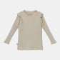 My Little Cozmo, Elise, Organic Girls Ribbed Ruffle T-Shirt, Stone