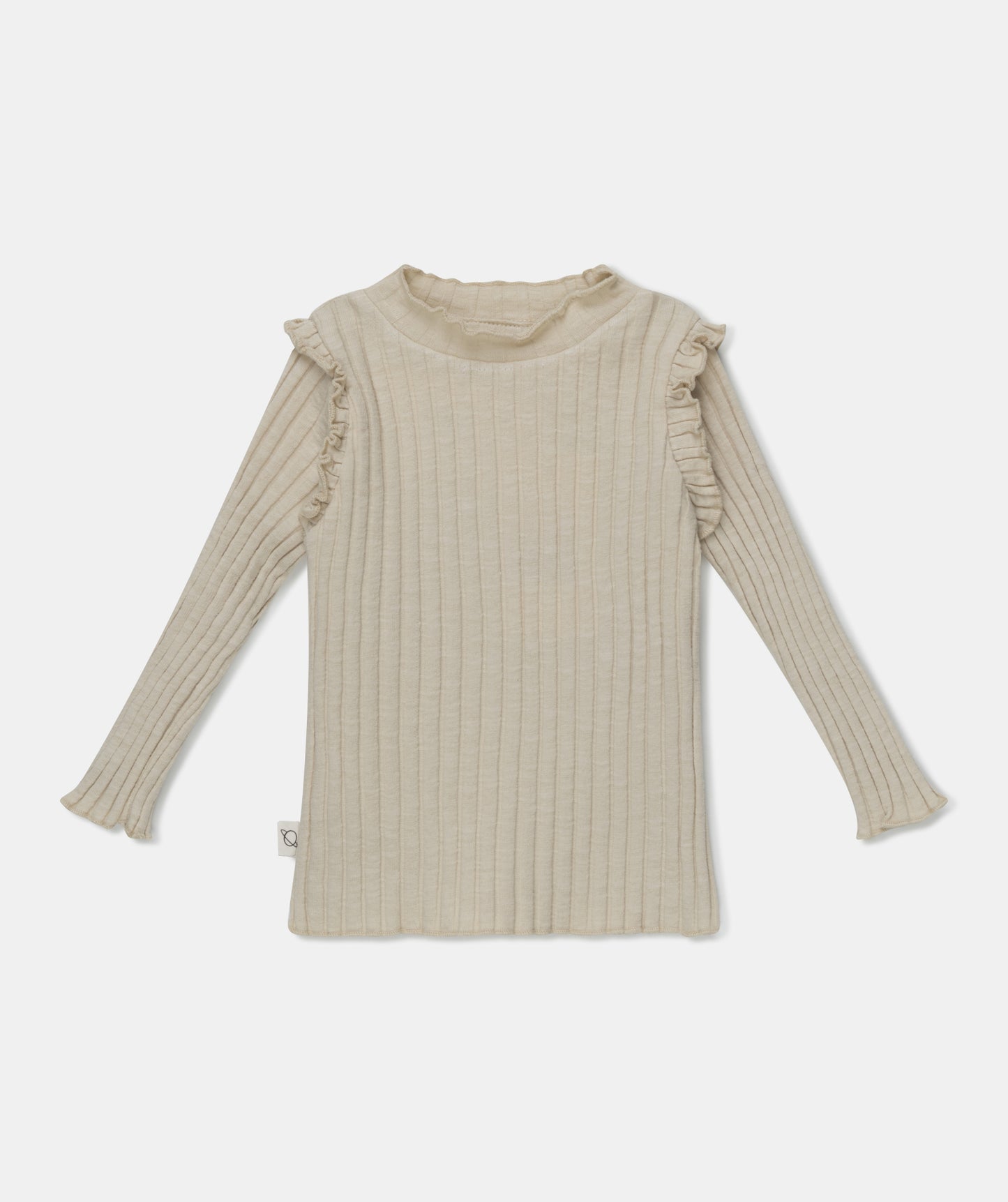 My Little Cozmo, Elise, Organic Girls Ribbed Ruffle T-Shirt, Stone