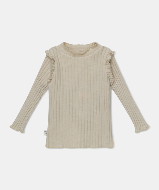 Elise Girls Ribbed Ruffle T-Shirt, Stone
