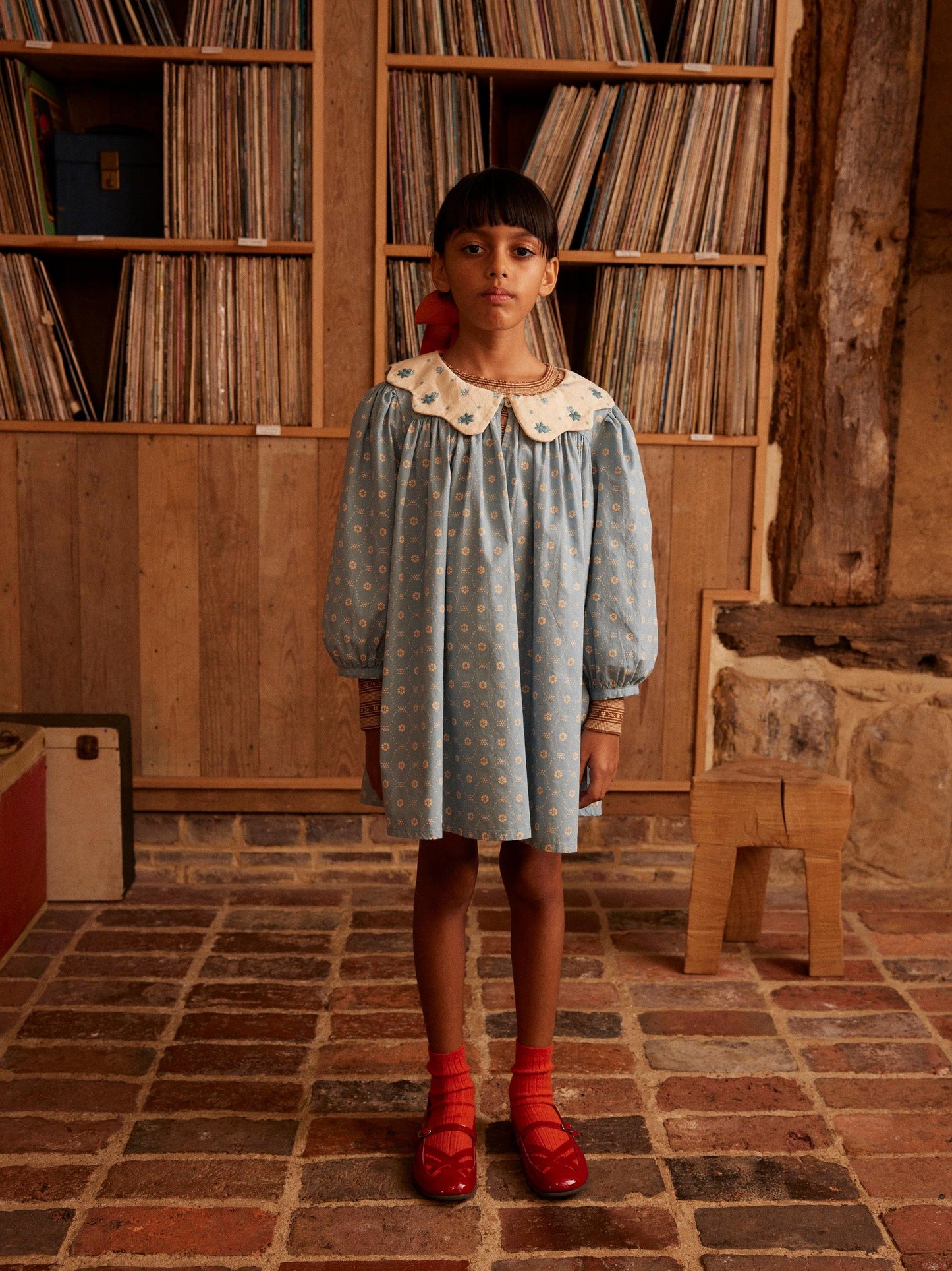 Esther Dress, Quilt Calico, Blue Pebble