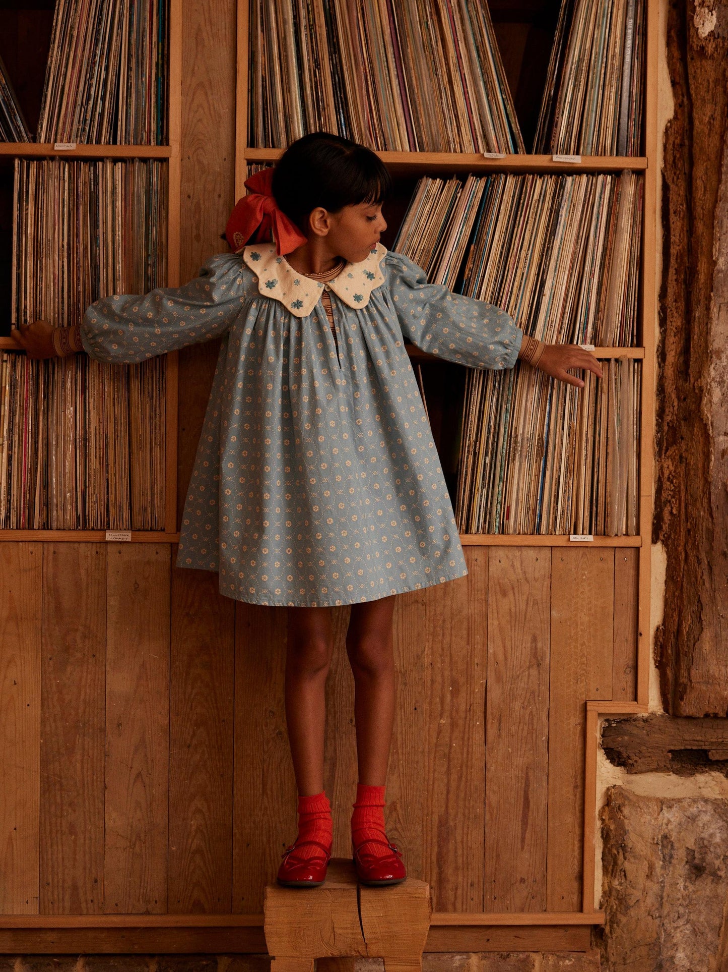 Esther Dress, Quilt Calico, Blue Pebble