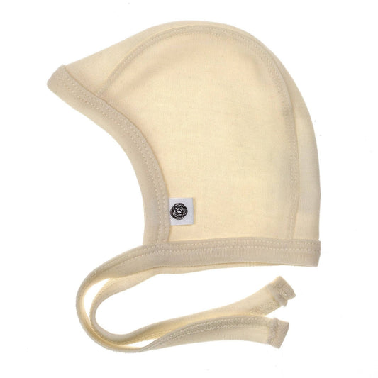 Merino Wool Baby Tie Hat, Natural, Soft Newborn Bonnet