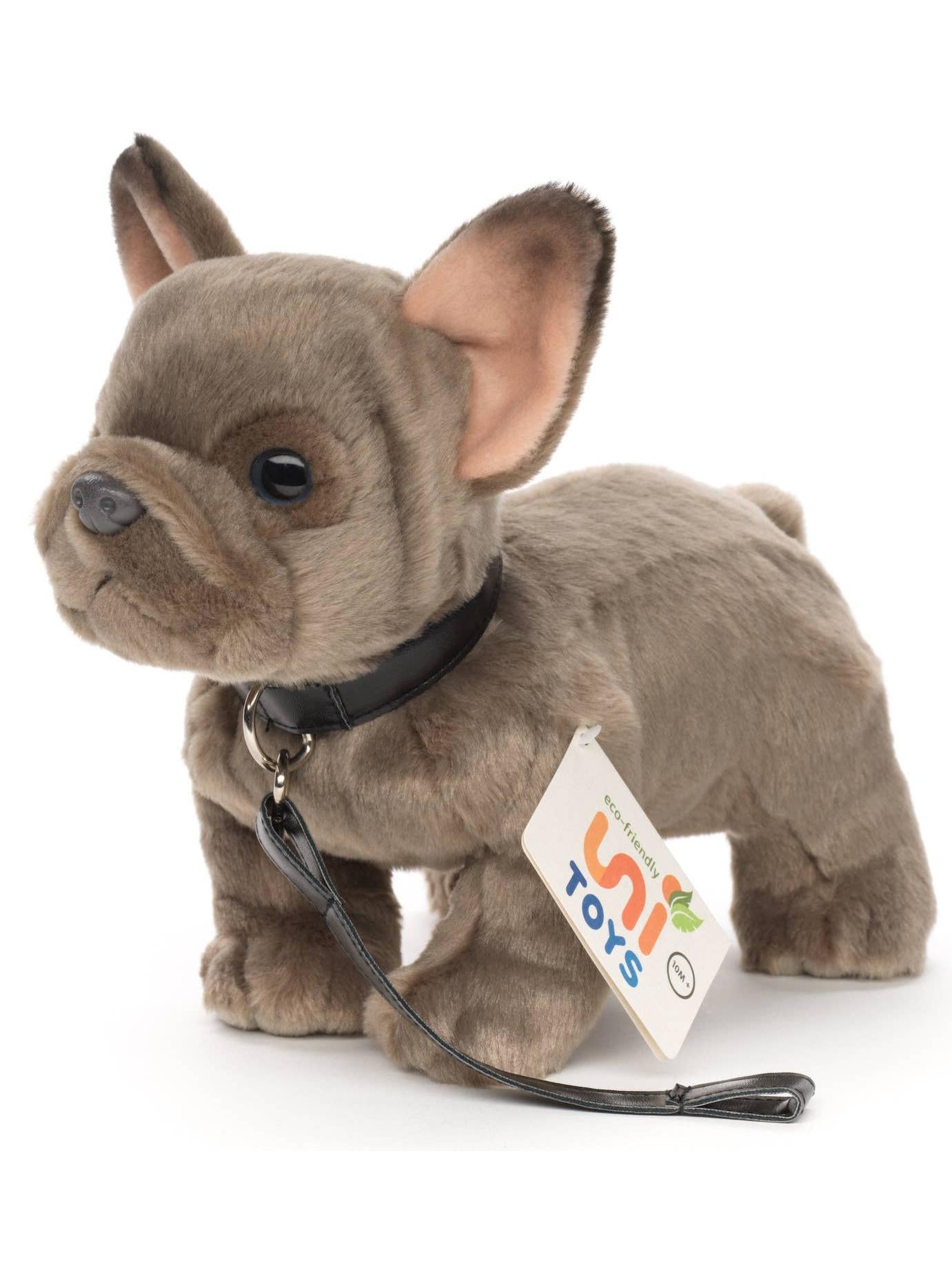 French Bulldog Plush, Gray, With Leash & Collar