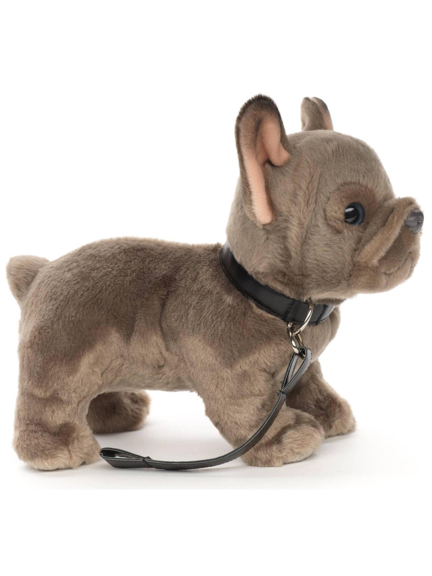 French Bulldog Plush, Gray, With Leash & Collar
