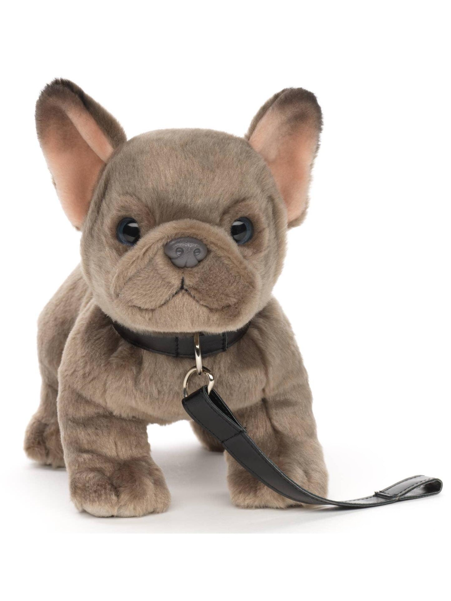 French Bulldog Plush, Gray, With Leash & Collar