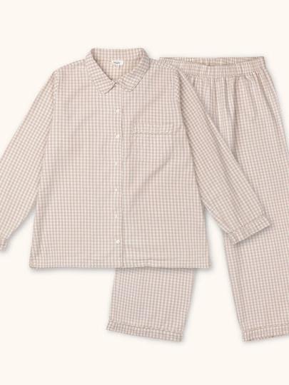 Classic Mom Pyjama, Beige Gingham