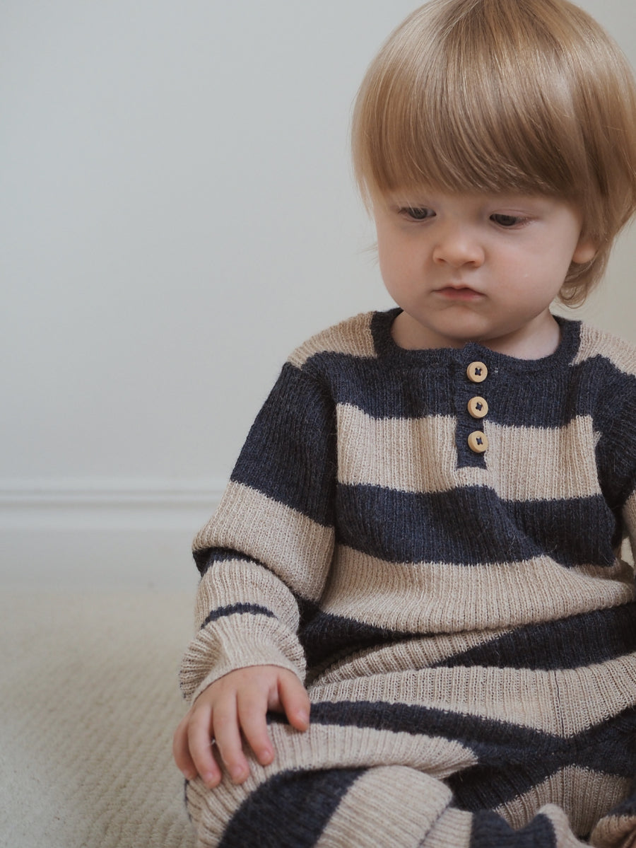 As We Grow, Grandpa Sweater, Navy Stripe, 100% Alpaca Wool