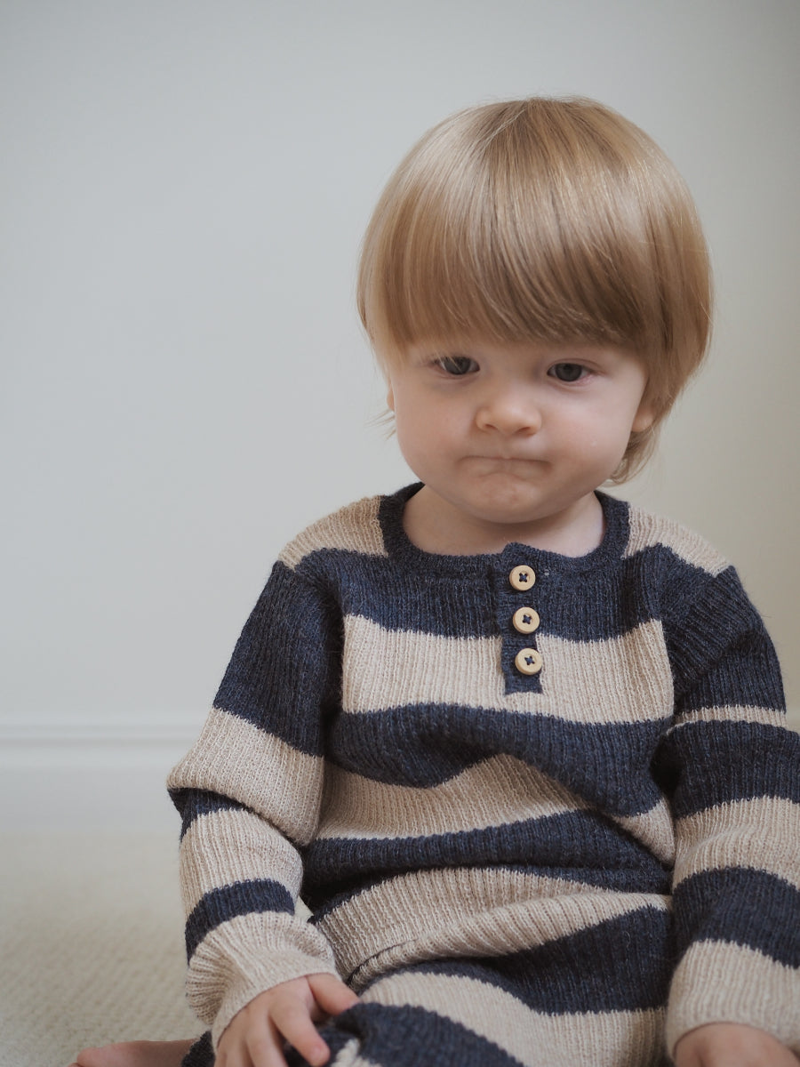 As We Grow, Grandpa Sweater, Navy Stripe, 100% Alpaca Wool