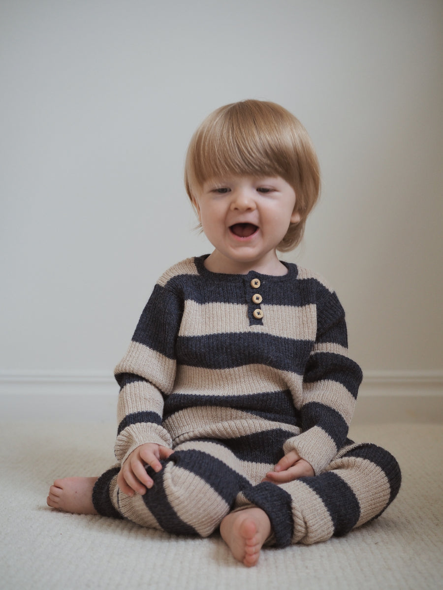 As We Grow, Grandpa Sweater, Navy Stripe, 100% Alpaca Wool