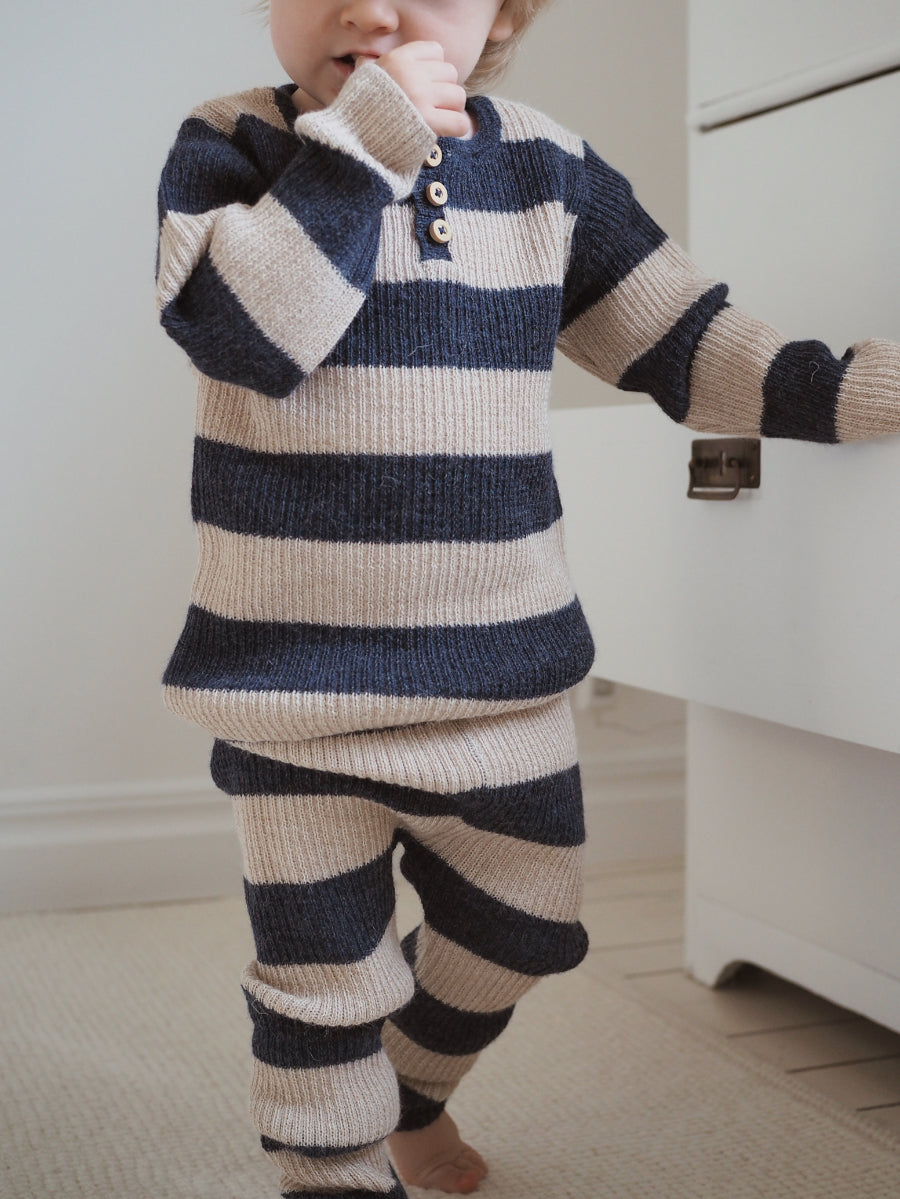 As We Grow, Grandpa Sweater, Navy Stripe, 100% Alpaca Wool