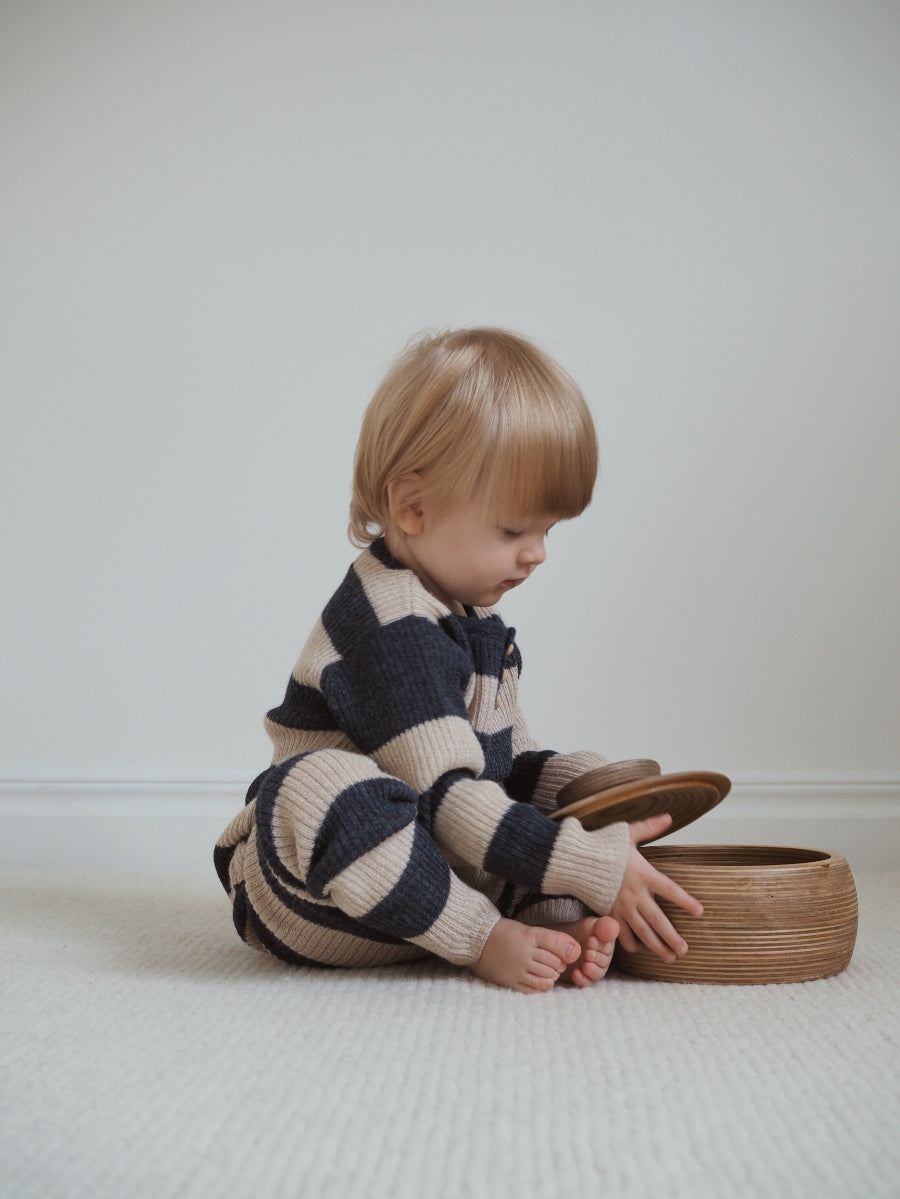 As We Grow, Grandpa Sweater, Navy Stripe, 100% Alpaca Wool