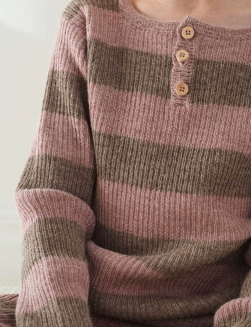 As We Grow, Grandpa Sweater, Pink Stripe, 100% Alpaca Wool