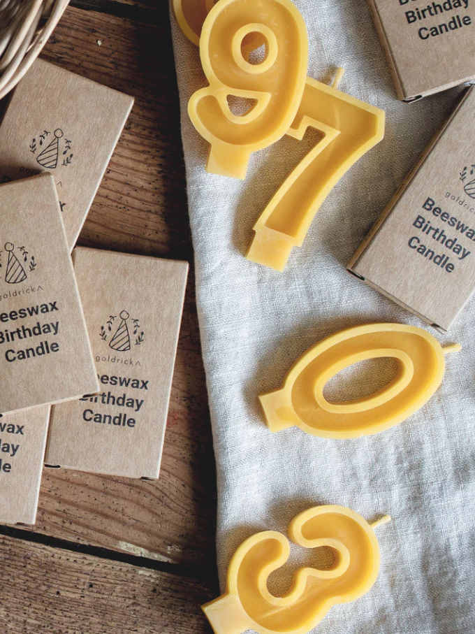 Beeswax Number Candles, 0–6, Pure Beeswax with Cotton Wick