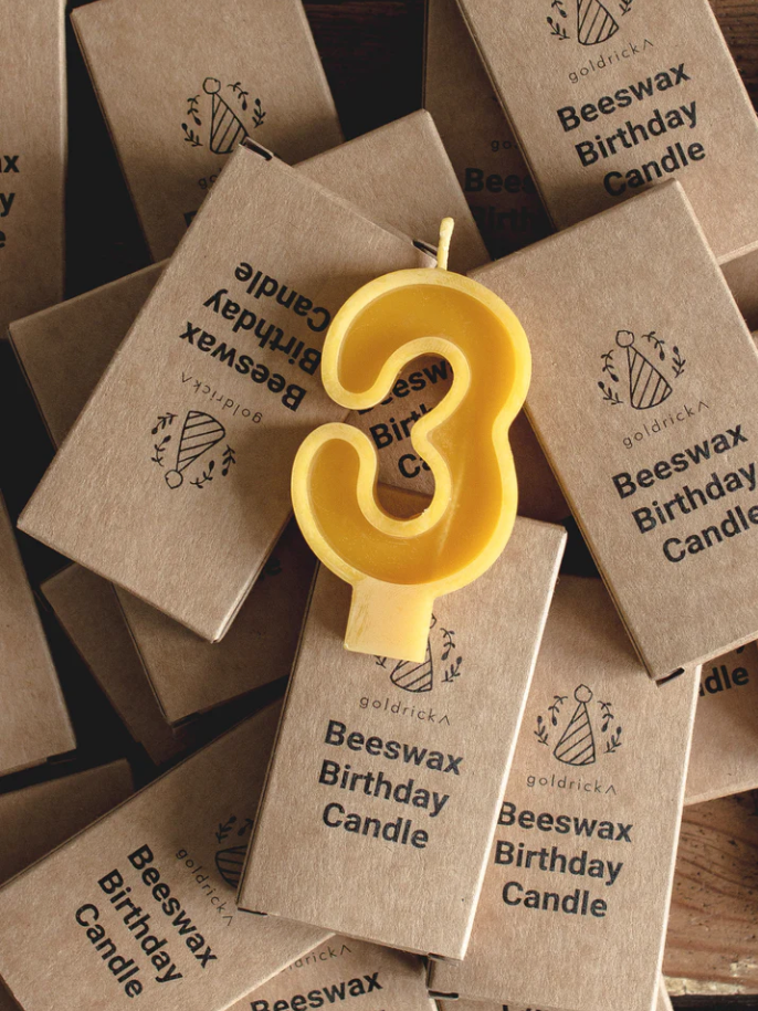 Beeswax Number Candles, 0–6, Pure Beeswax with Cotton Wick