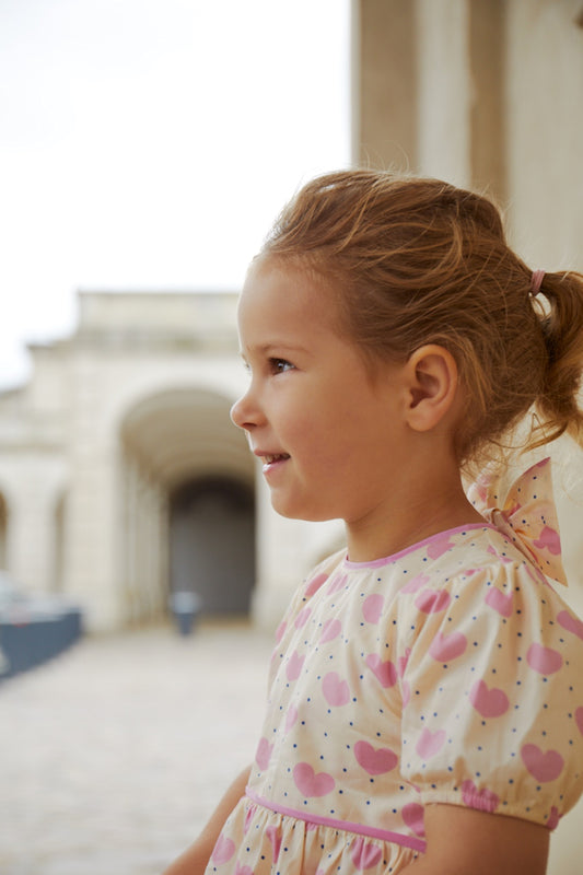 Heart & Dots Dress W Puffy Sleeve