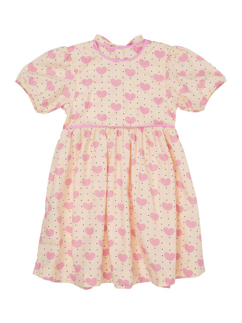 Heart & Dots Dress W Puffy Sleeve