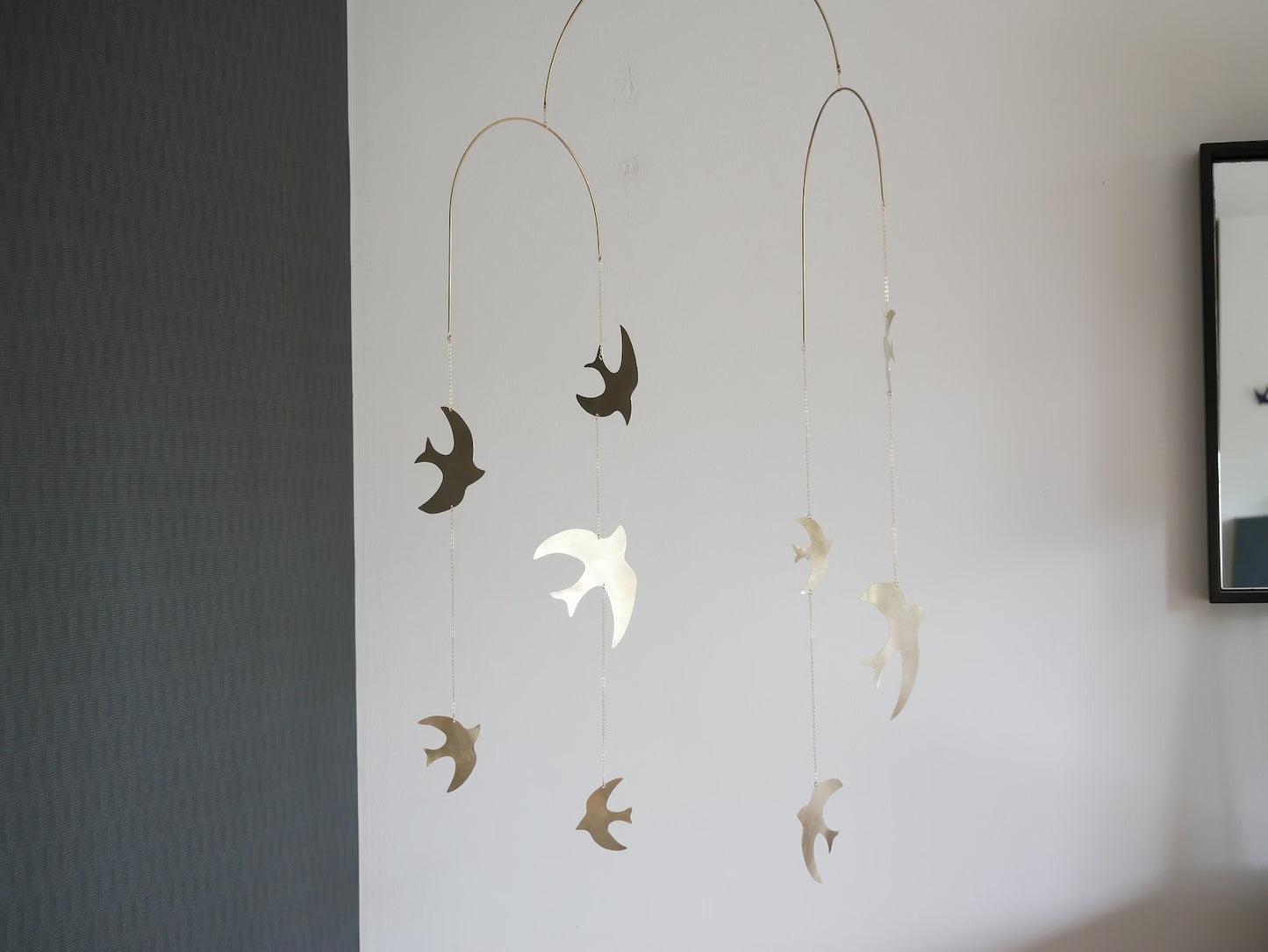 #8 Kinetic Brass Mobile, Large Birds, Handmade