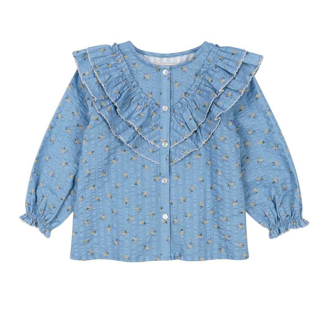 Konges Sløjd, Kim Frill Blouse Gots, Billie Blue, 100% Organic Cotton