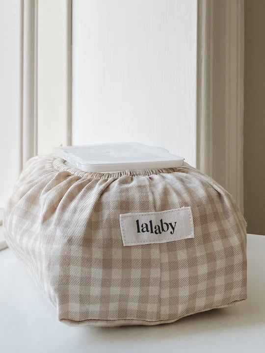 Lalaby,  Wet Wipe Cover, Beige Gingham, Organic