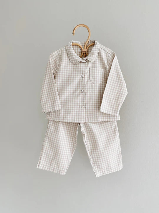 Lalaby,  Classic Pyjamas, Beige Gingham, Organic