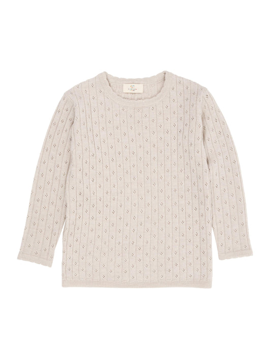 Merino Classic Pointelle Blouse, Pale Cream Melange
