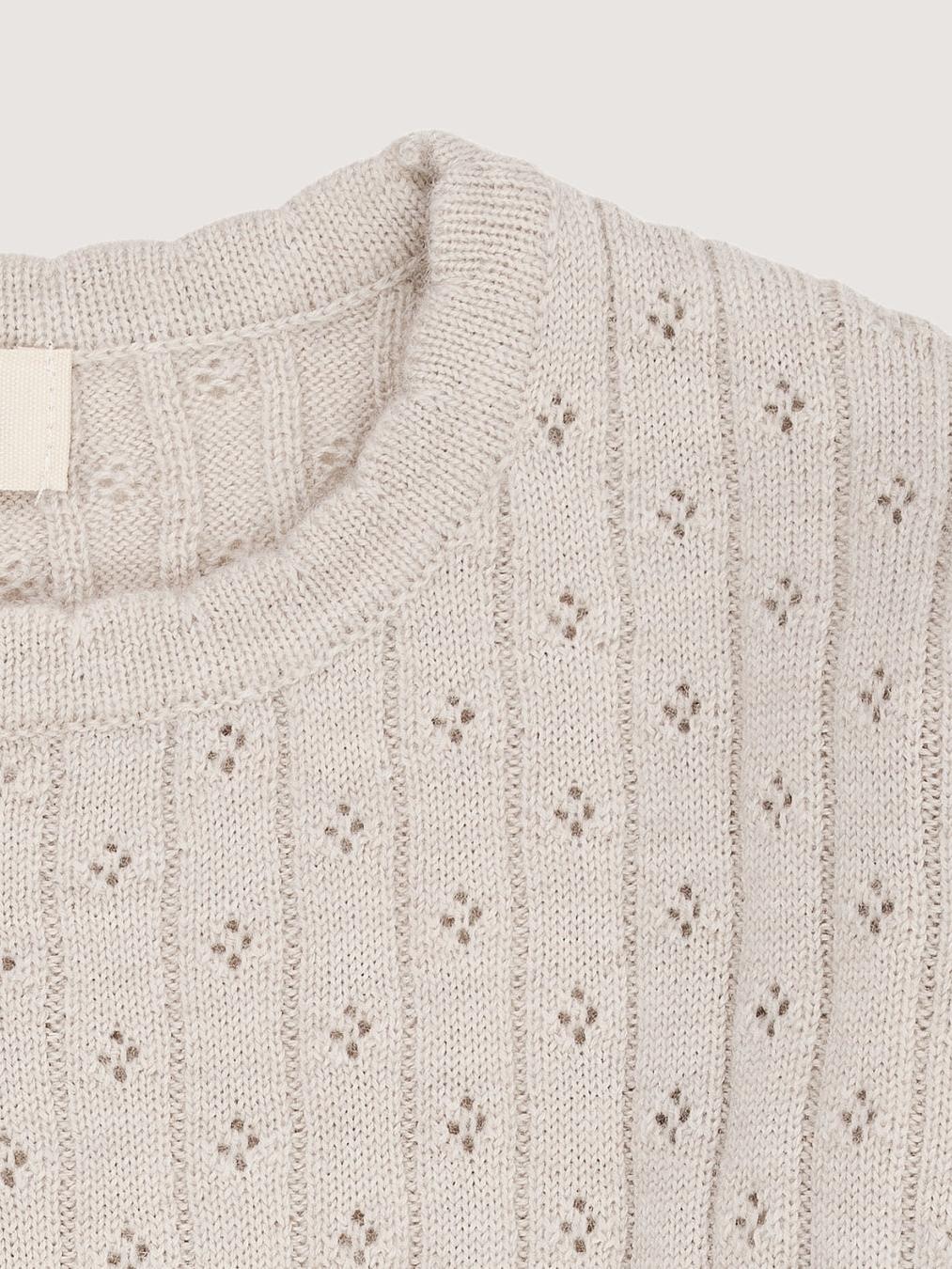 Merino Classic Pointelle Blouse, Pale Cream Melange