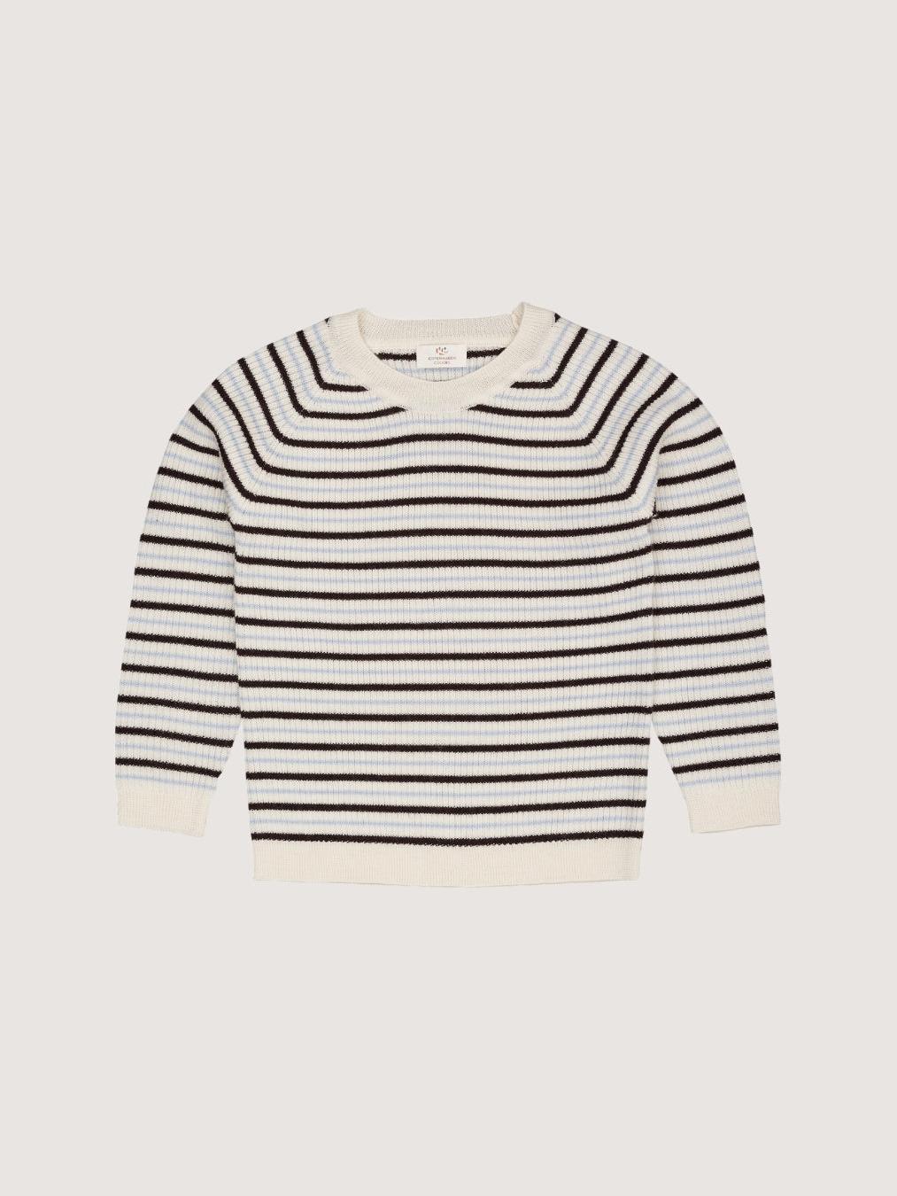 Merino Classic Pointelle Rib Blouse, Cream / Brown / Dusty Blue