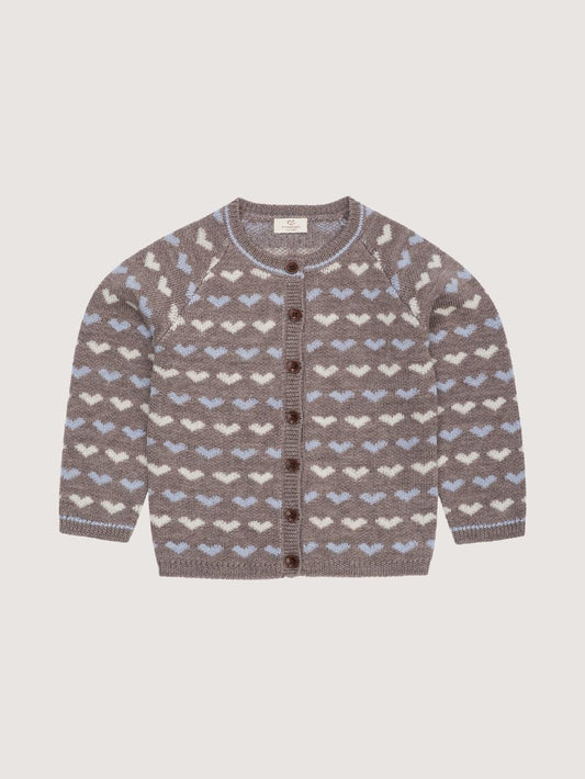 Merino Heart Cardigan, Natural Melange / Dusty Blue