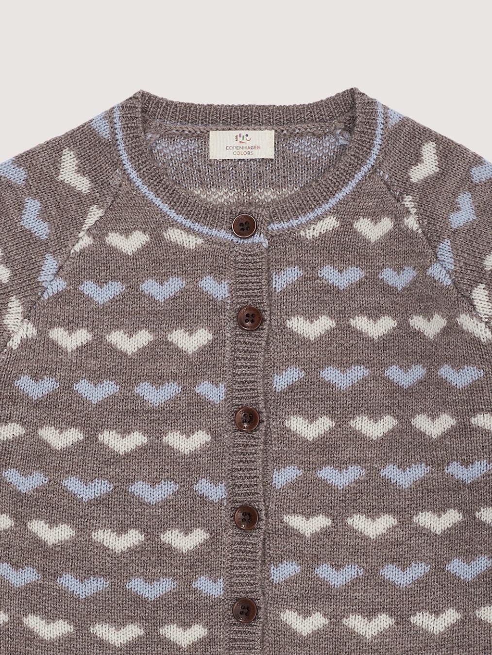 Merino Heart Cardigan, Natural Melange / Dusty Blue