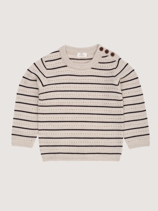Merino Pattern Sweater, Pale Cream Melange & Brown