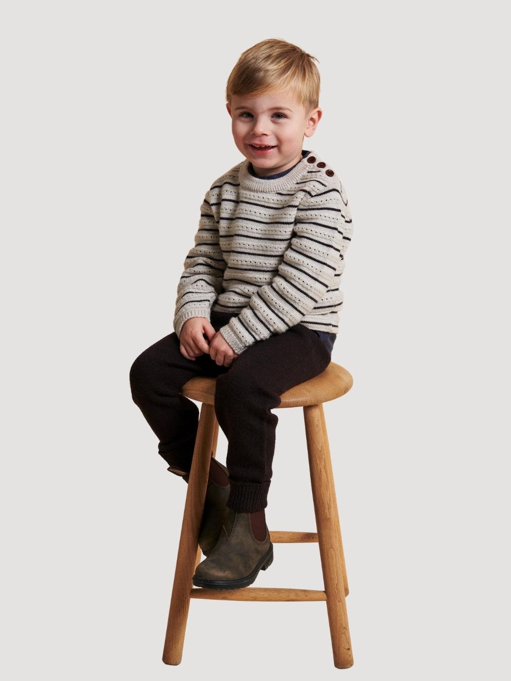 Merino Pattern Sweater, Pale Cream Melange & Brown