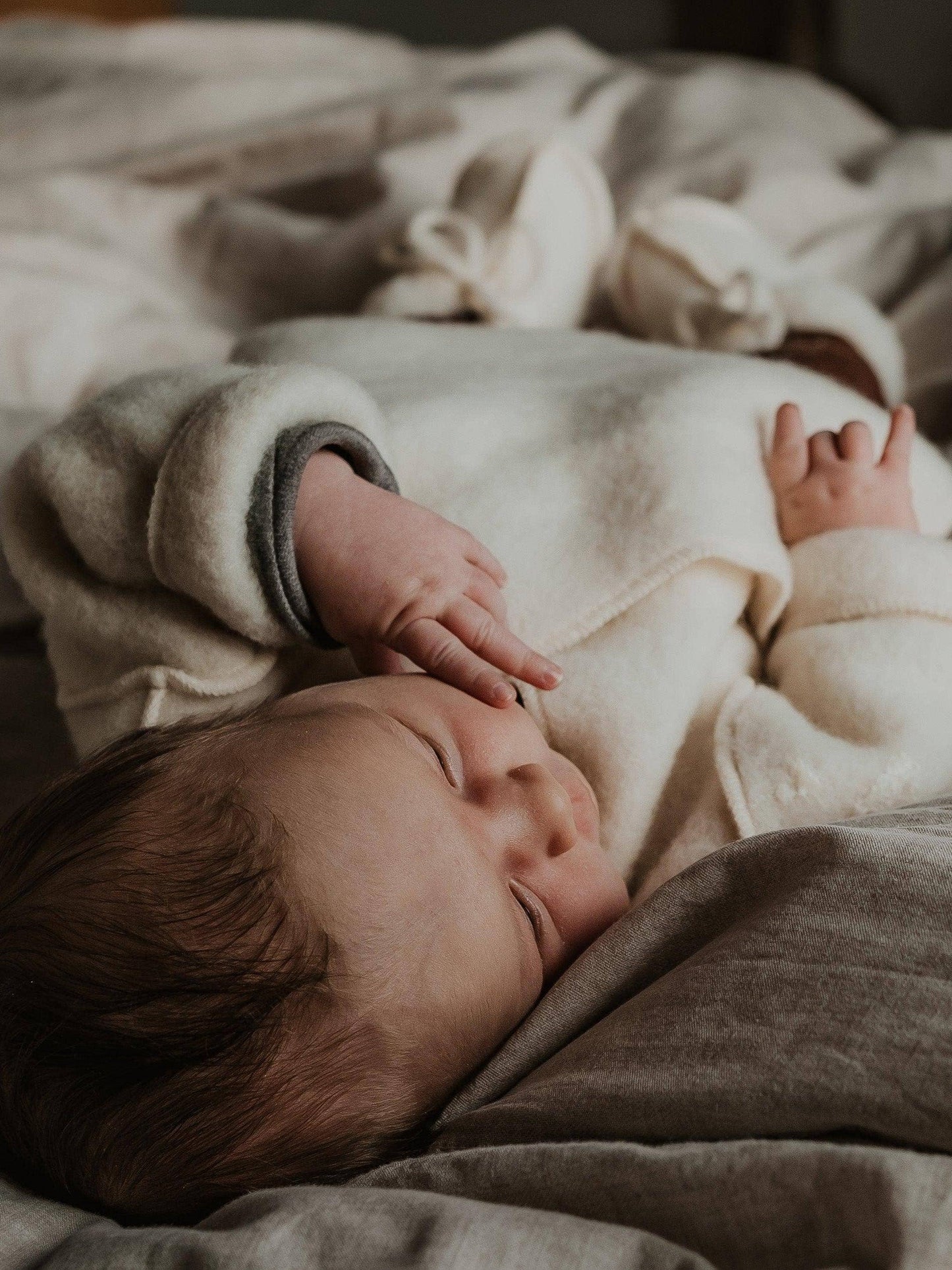 Merino Wool Fleece Newborn Jacket, Natural