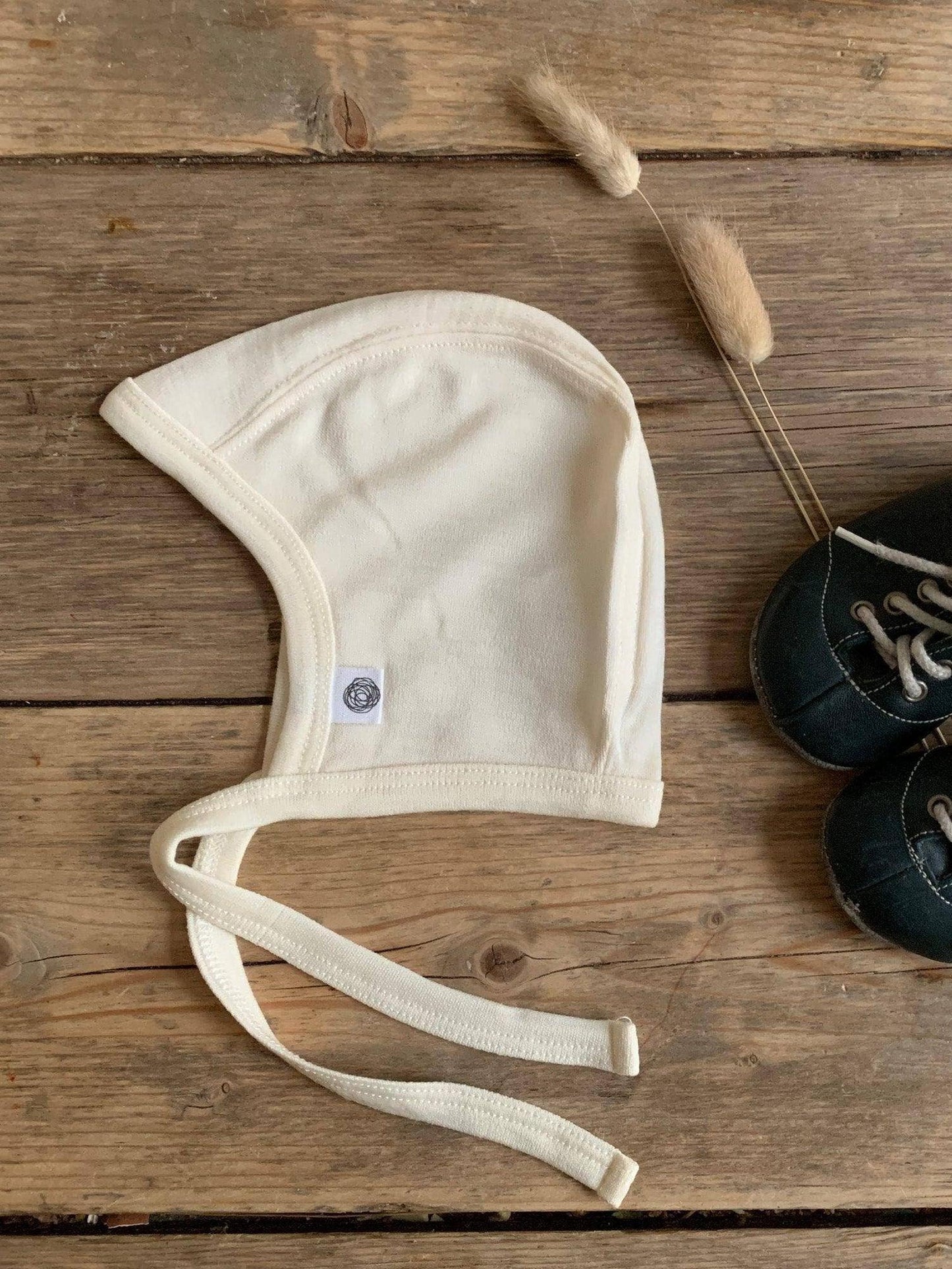 Merino Wool Tie Hat, Natural, Soft Newborn Bonnet