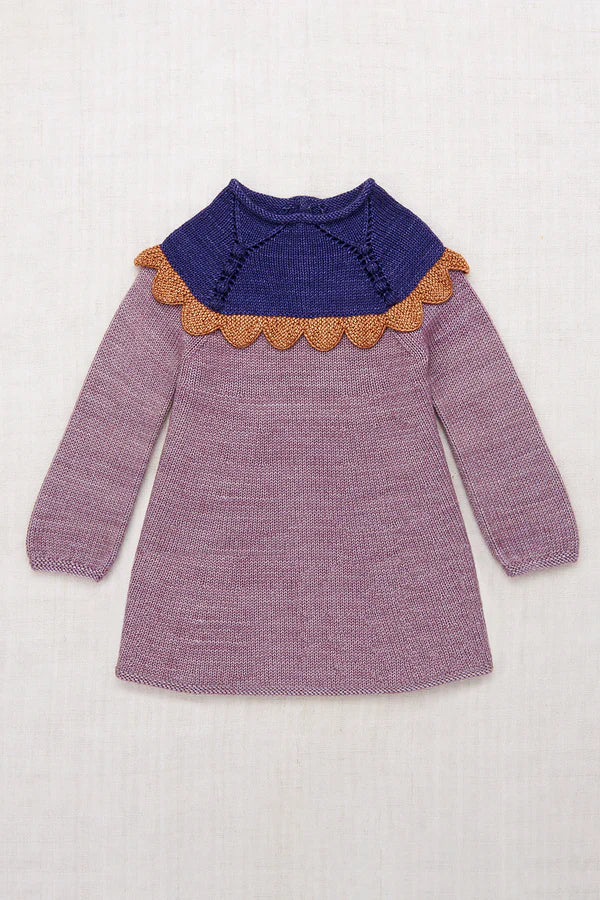 Misha & Puff, Girls Dress, Scallop Yoke Tunic Dress, Periwinkle, 100% Merino Wool