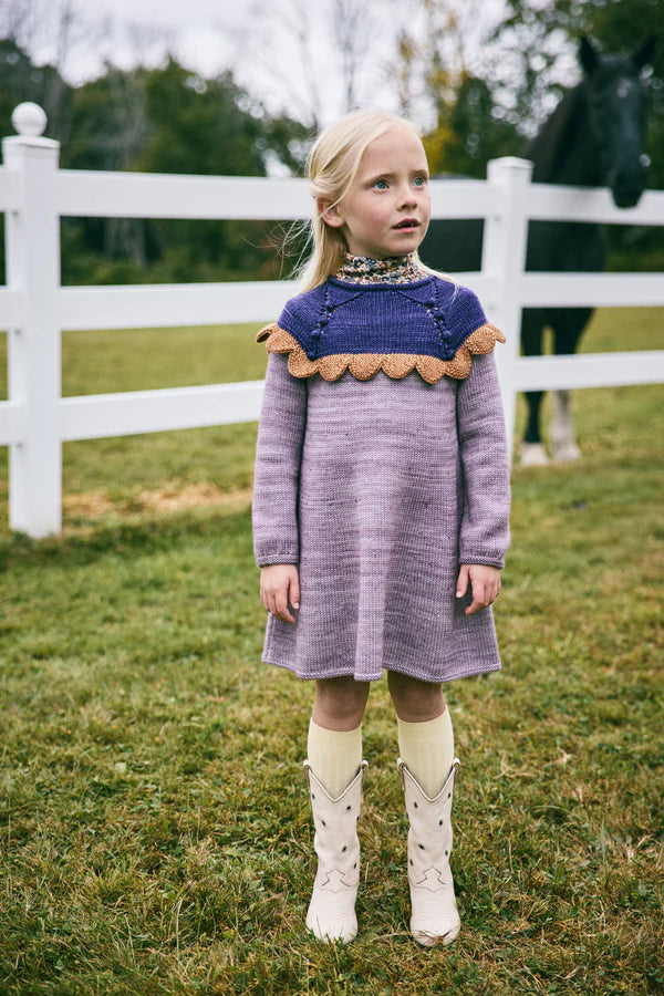 Misha & Puff, Girls Dress, Scallop Yoke Tunic Dress, Periwinkle, 100% Merino Wool