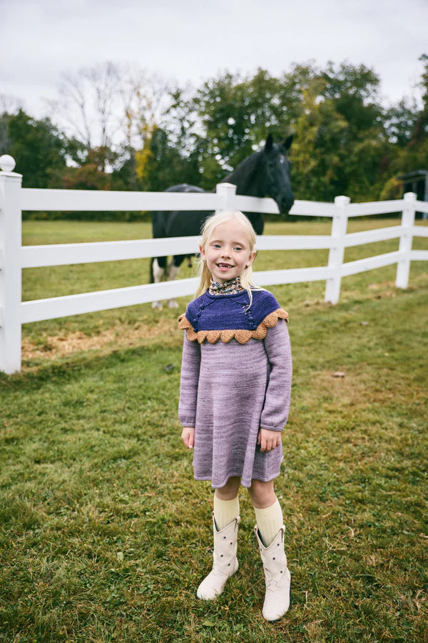 Misha & Puff, Girls Dress, Scallop Yoke Tunic Dress, Periwinkle, 100% Merino Wool