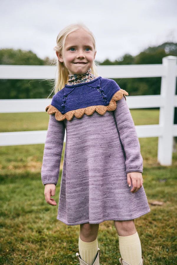 Misha & Puff, Girls Dress, Scallop Yoke Tunic Dress, Periwinkle, 100% Merino Wool
