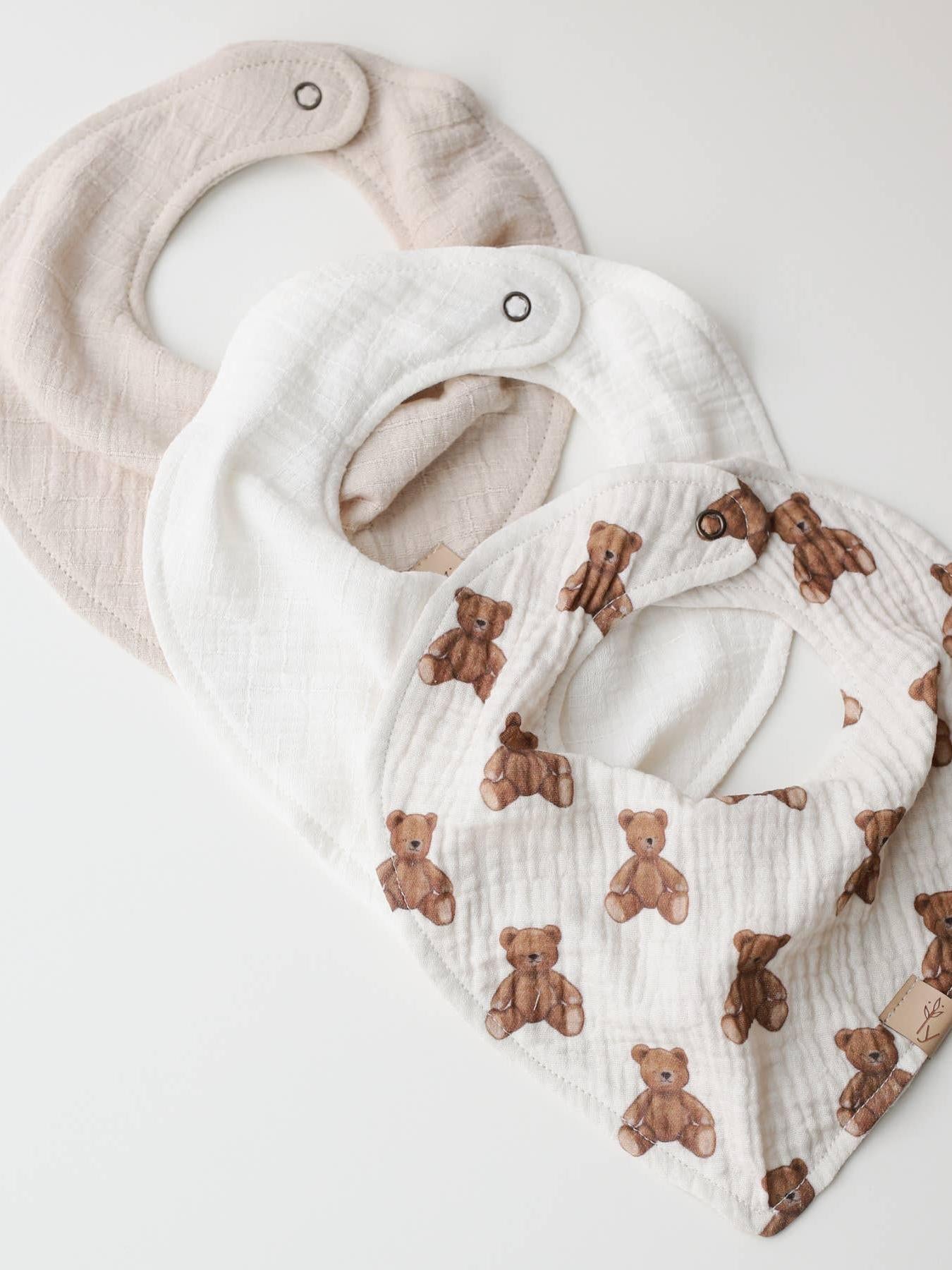 Muslin Bib Set, Double Gauze Cotton, 3 Pack Neutral Colours