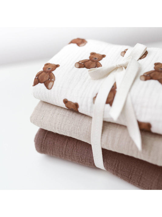 Muslin Burp Cloth Set, 3 Pack, Bear