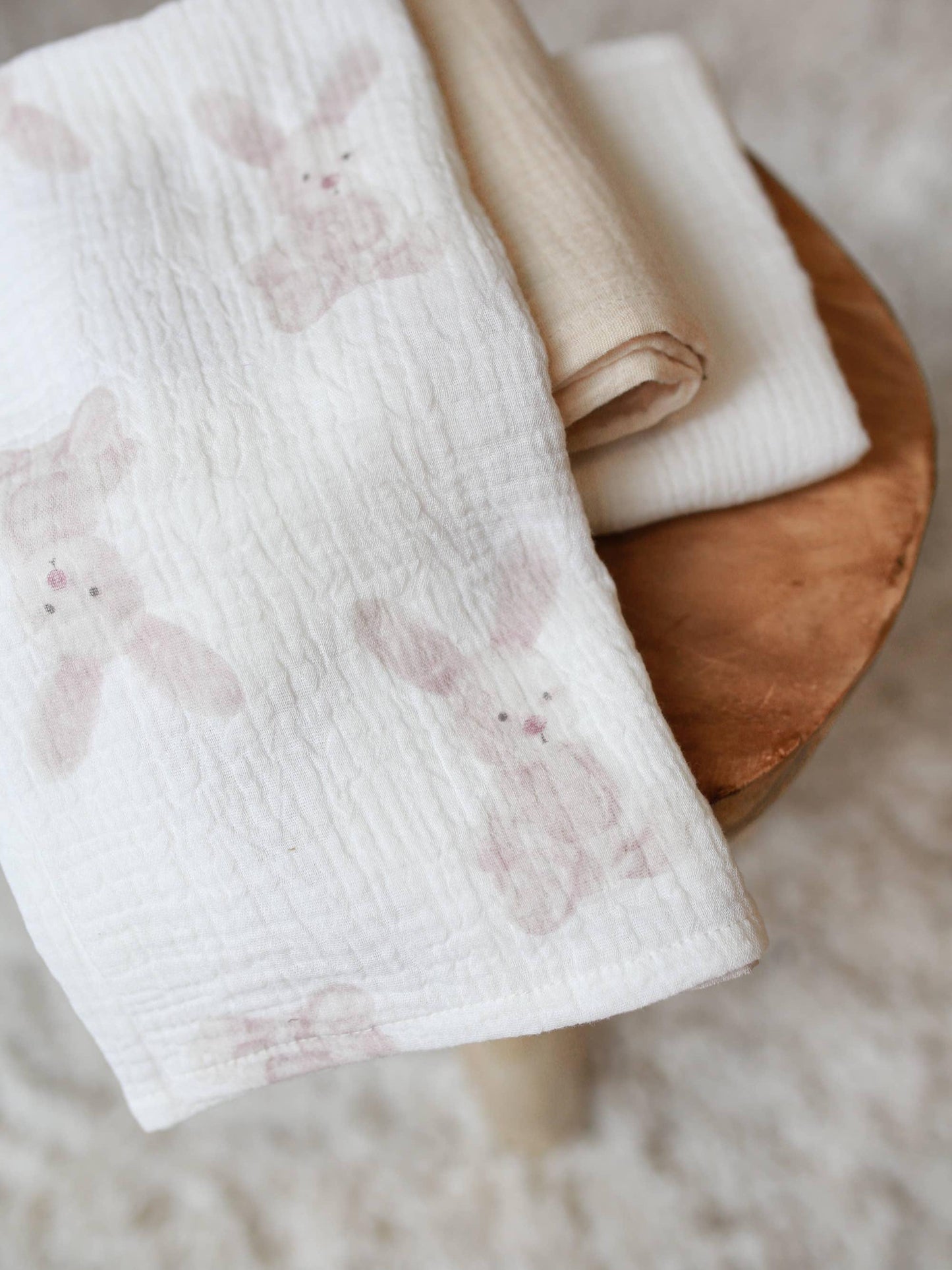 Muslin Burp Cloth Set, 3 Pack, Bunny Print