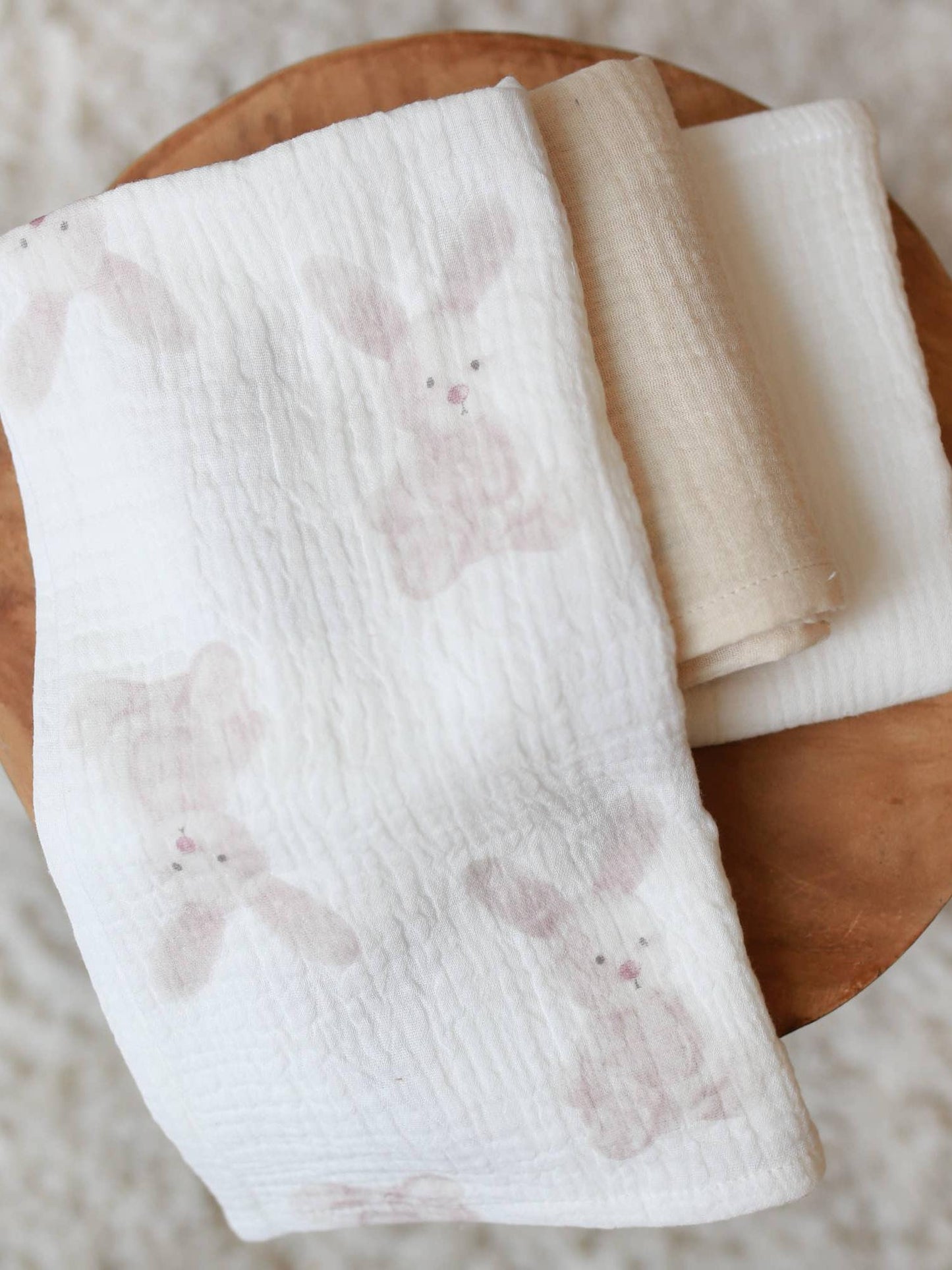 Muslin Burp Cloth Set, 3 Pack, Bunny Print