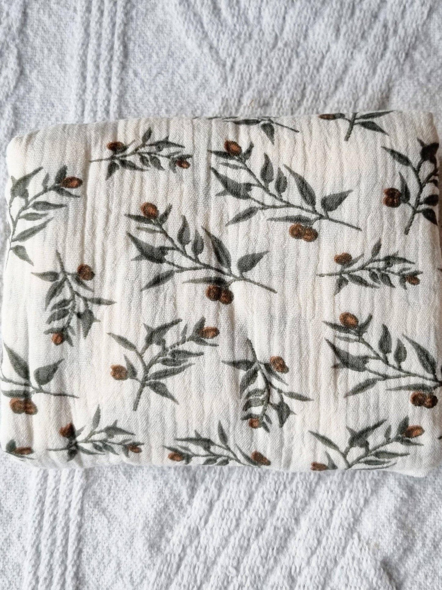 Muslin Swaddle, Beige with floral print, 130x110cm