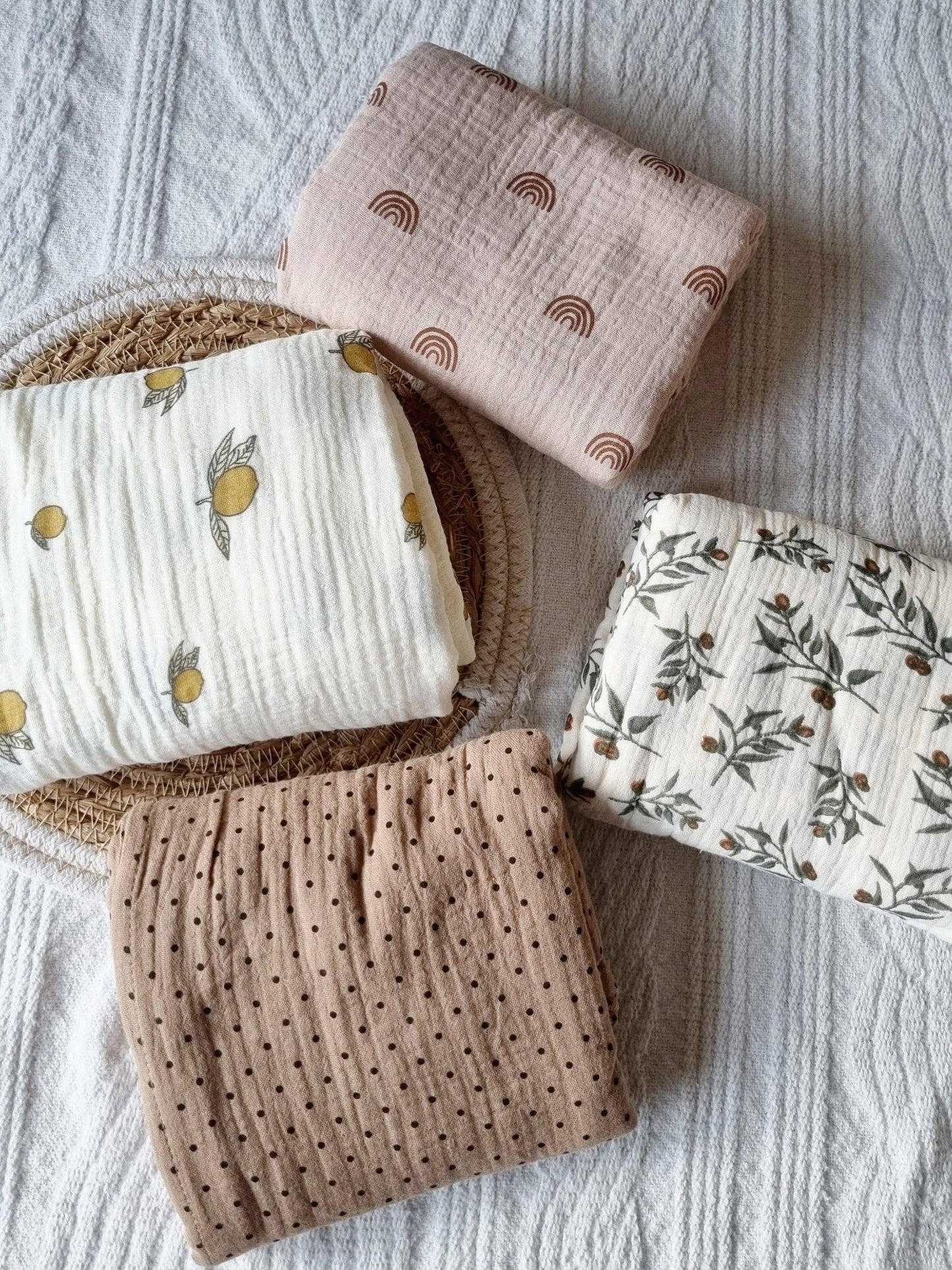 Muslin Swaddle, Soft brown with dots, 130x110cm