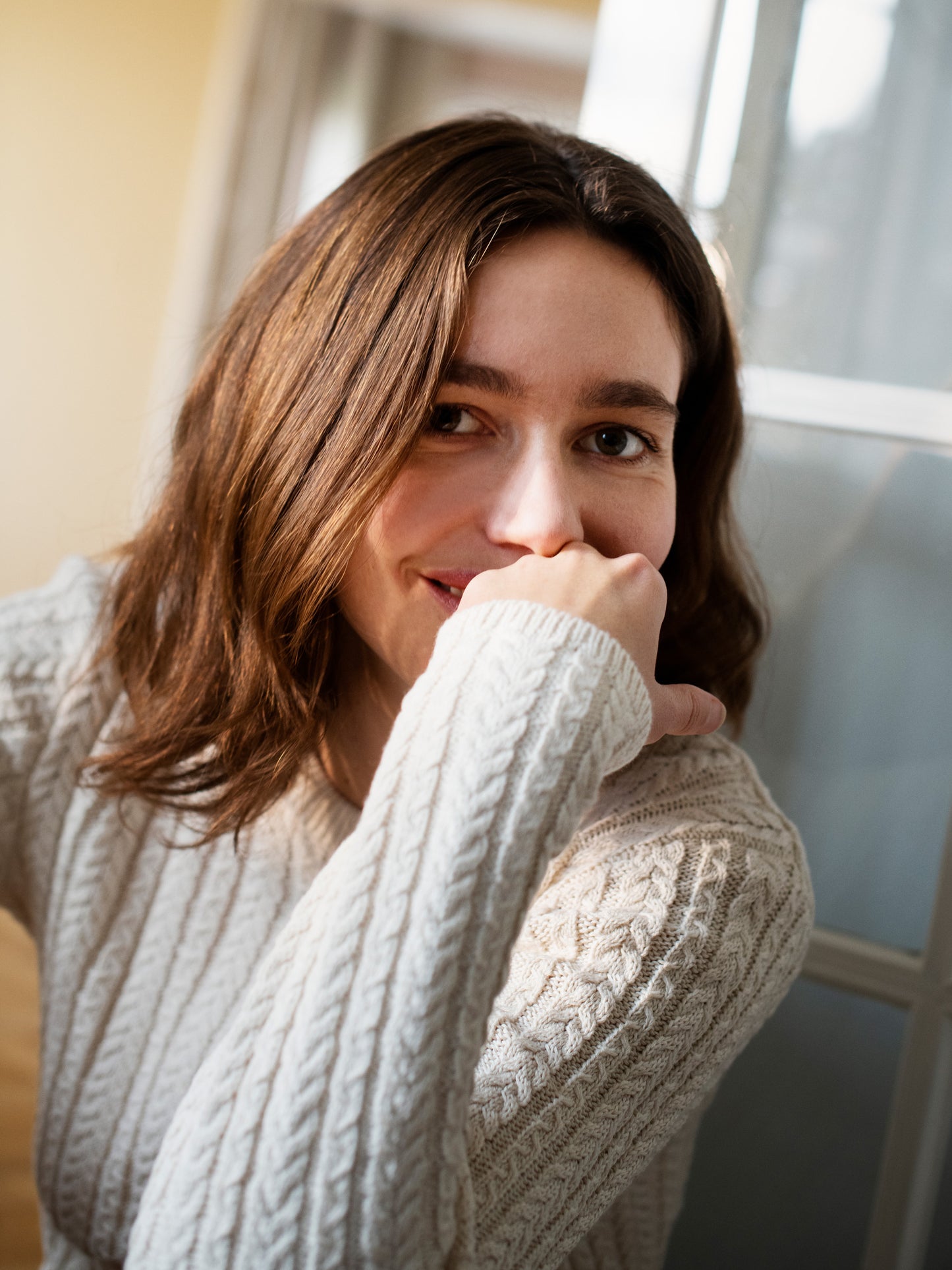 Organic Cotton Cable Knit Sweater, Women, Creme