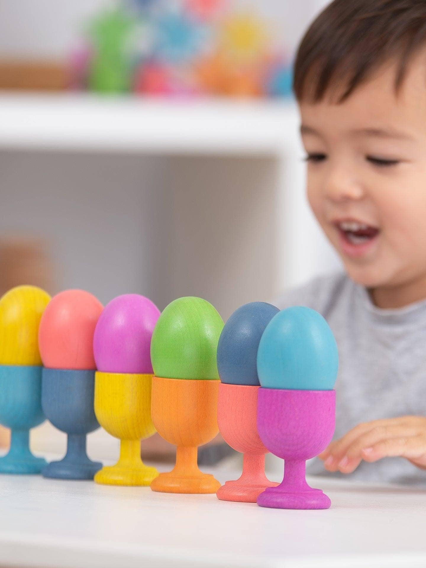 Rainbow Wooden Eggs Set of 7 – Montessori & Waldorf Inspired Toy