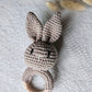 Rattle, Beech Wood Ring with Crocheted Bunny